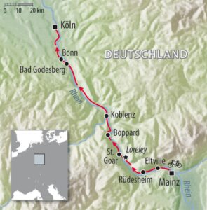 Fahrradkarte Deutschland Rheinradweg Karte von Mainz nach Koblenz und Köln