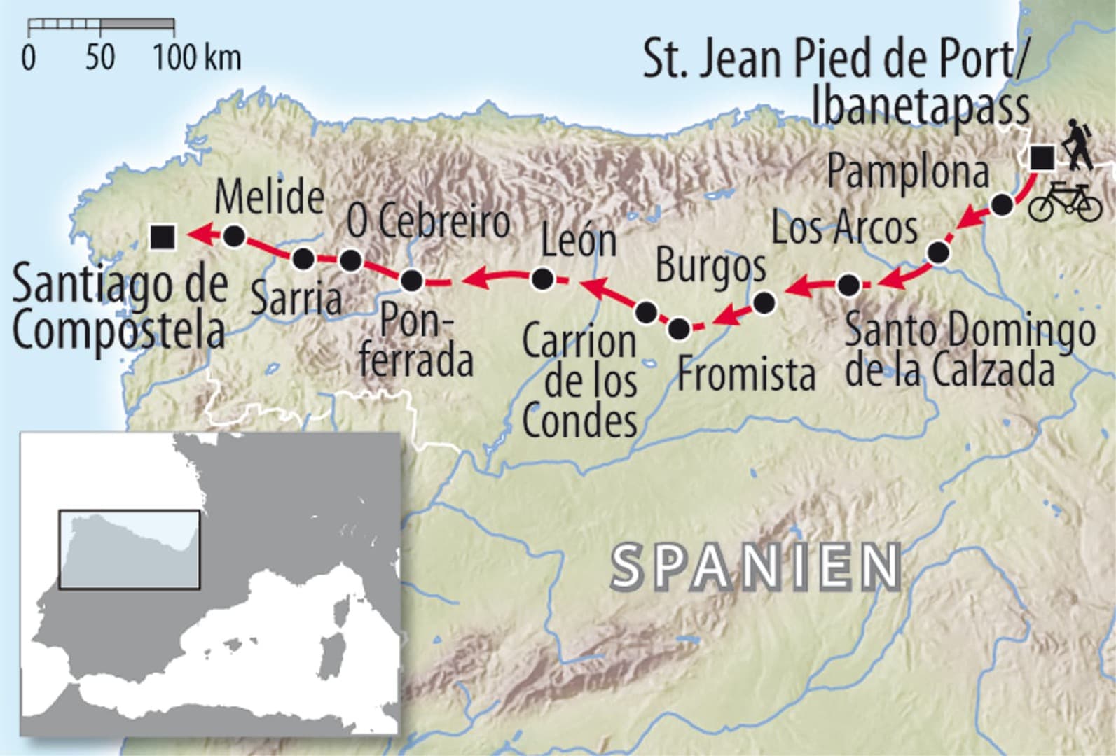 Radreise Jakobsweg Spanien nach Santiago de Compostela - Jakobsweg Saint Jean Pied De Port Bis Santiago De Compostela