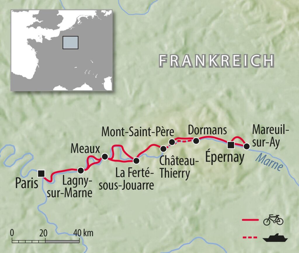 Fahrradkarte Frankreich Marne - Rad und Schiff Paris Epernay