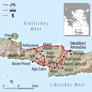 Fahrradkarte Griechenland Insel Kreta - Radfahren Heraklion Amoudara Rethymnon
