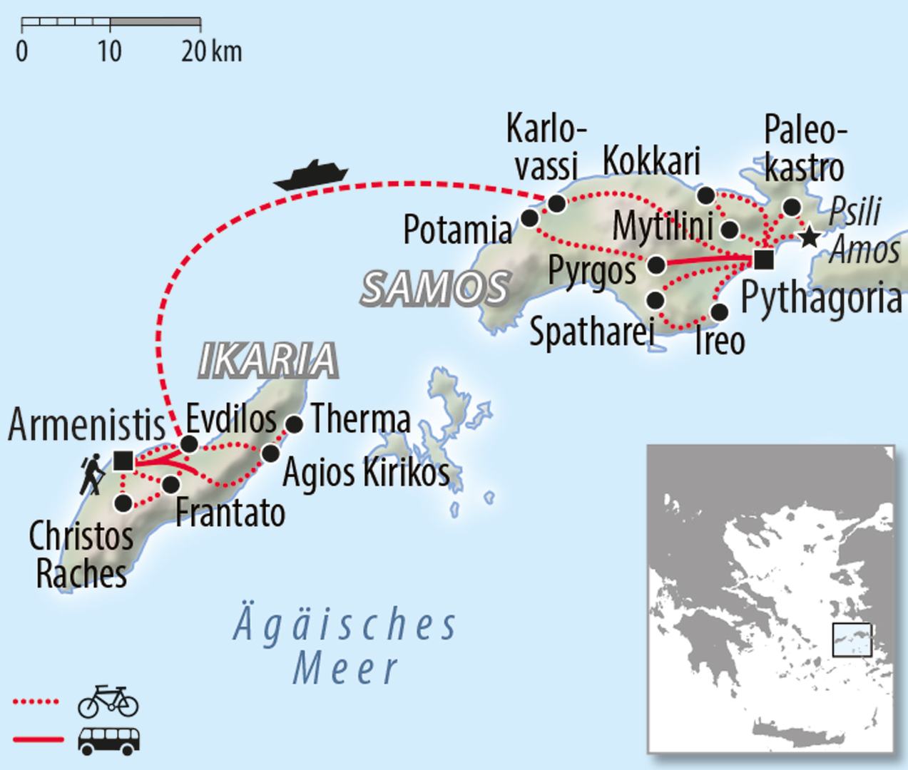 Fahrradkarte Griechenland Insel Samos und Ikaria - Radfahren Ägäis