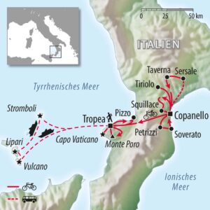 Fahrradkarte Italien Kalabrien - Radfahren Stromboli Lipari Tropea Copanello