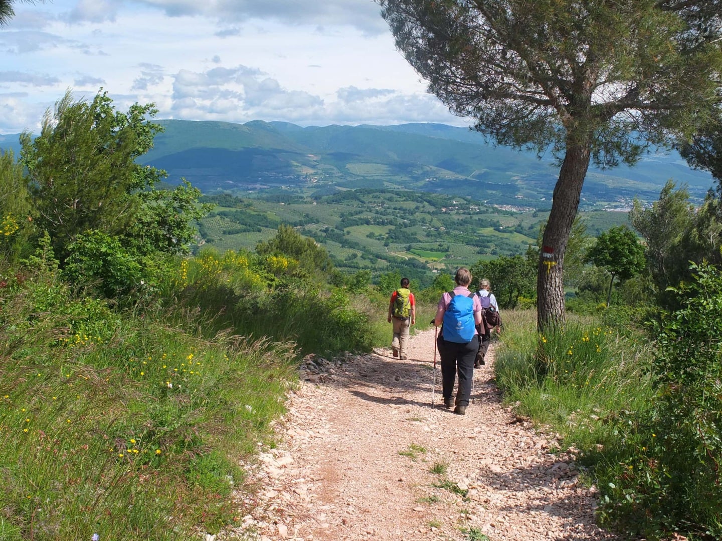 Wanderreise Italien Assisi bis Rom - Wanderer auf Wanderweg mit tollem Ausblick