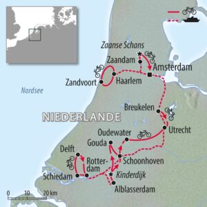 Fahrradkarte Niederlande Holland - Rad und Schiff Amsterdam Delft Gouda Rotterdam