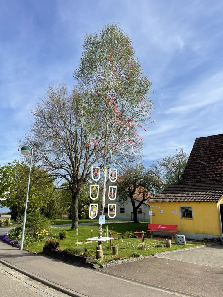 Der Maibaum der kleinen Gemeinde Beersbach in der Nähe von Pfahlheim.