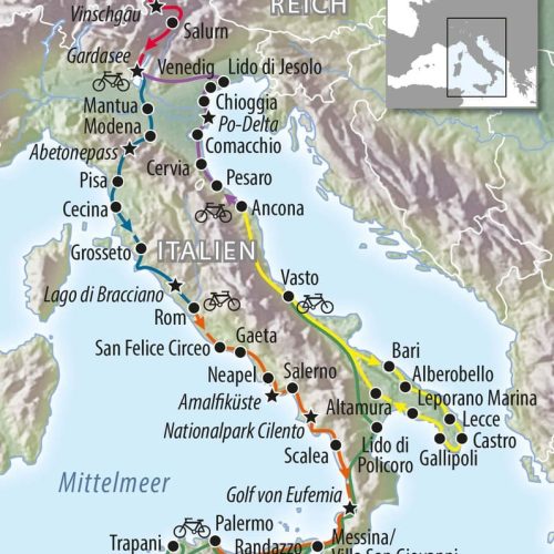 Fahrradkarte Italien - Rennradreisen in Italien Transitalia - Südtirol Toskana Sizilien Apulien